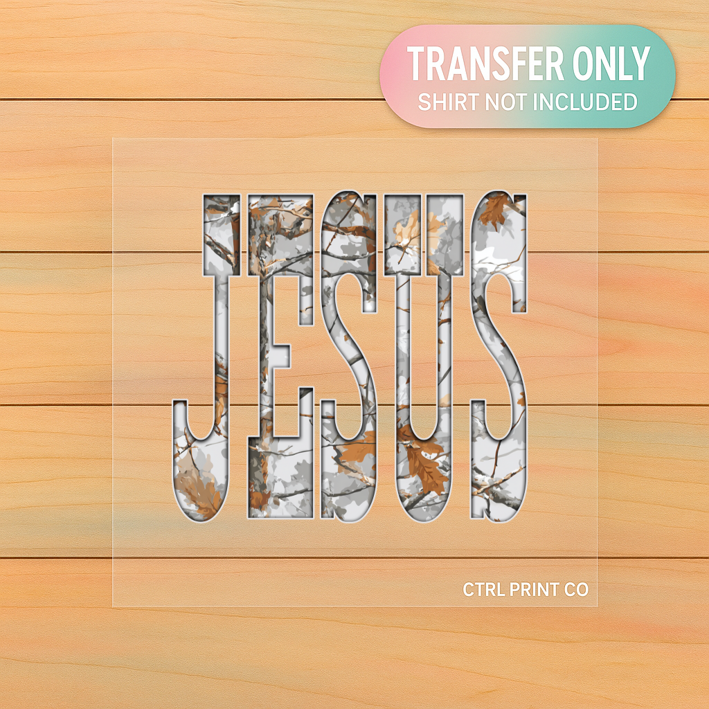 Jesus Camo Text | Faith DTF Transfer | Ready to Press