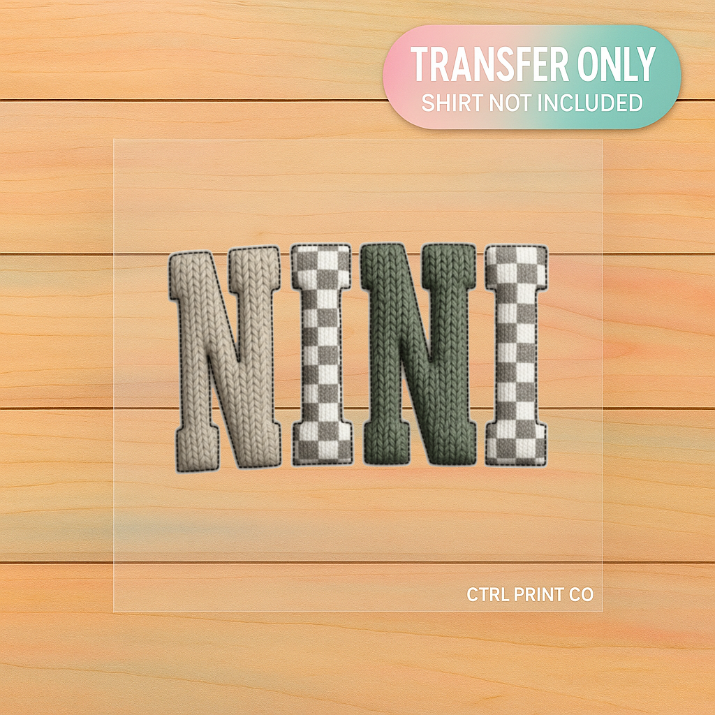 NINI Patchwork Text | Cozy Knit DTF Transfer | Ready to Press