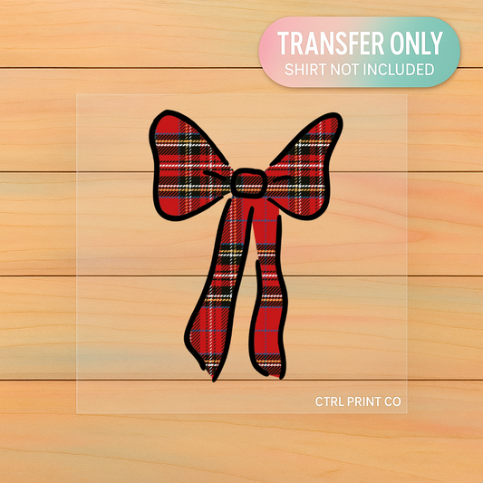 Red Plaid Bow | Cozy DTF Transfer | Ready to Press