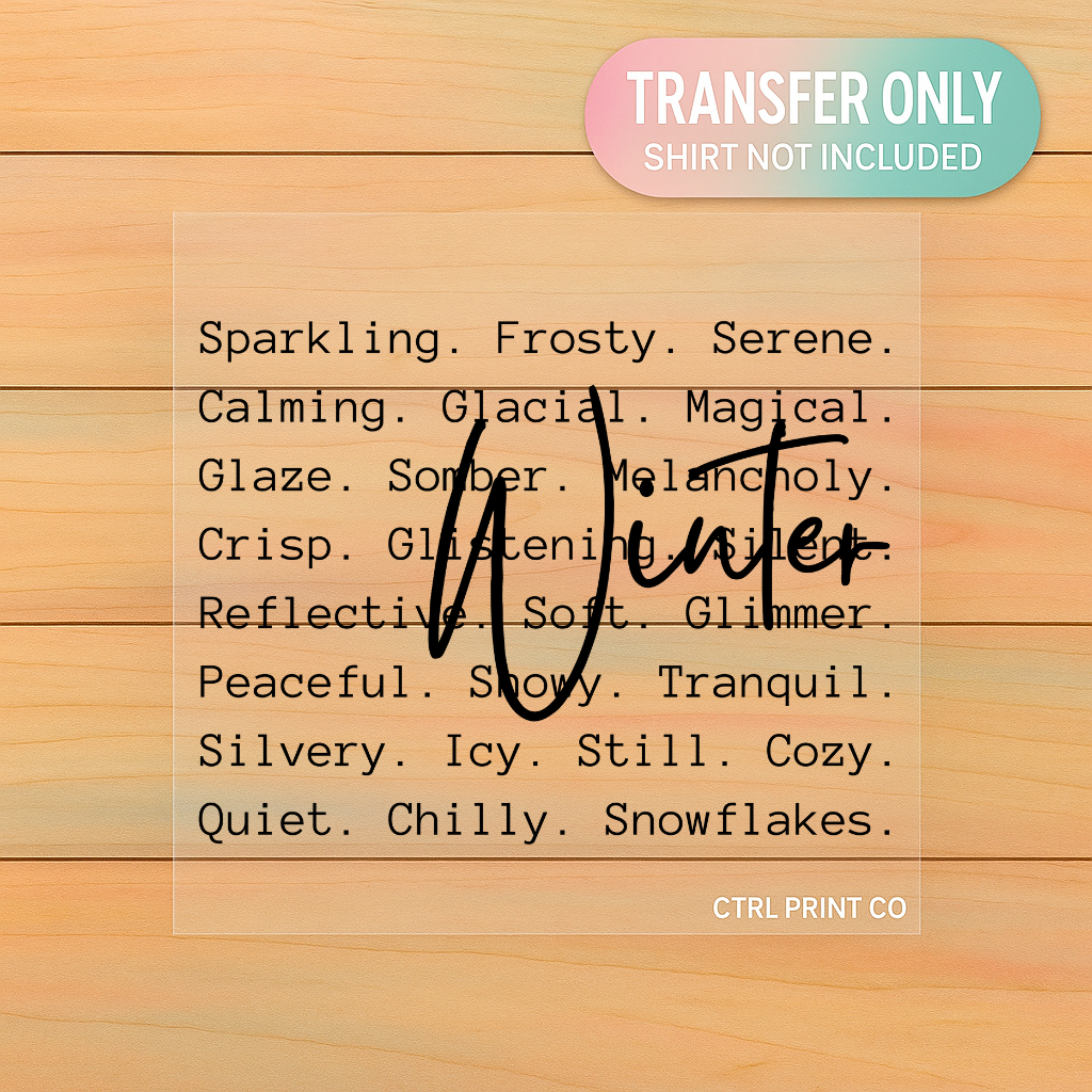 Winter Word Collage | Cozy Season DTF Transfer | Ready to Press