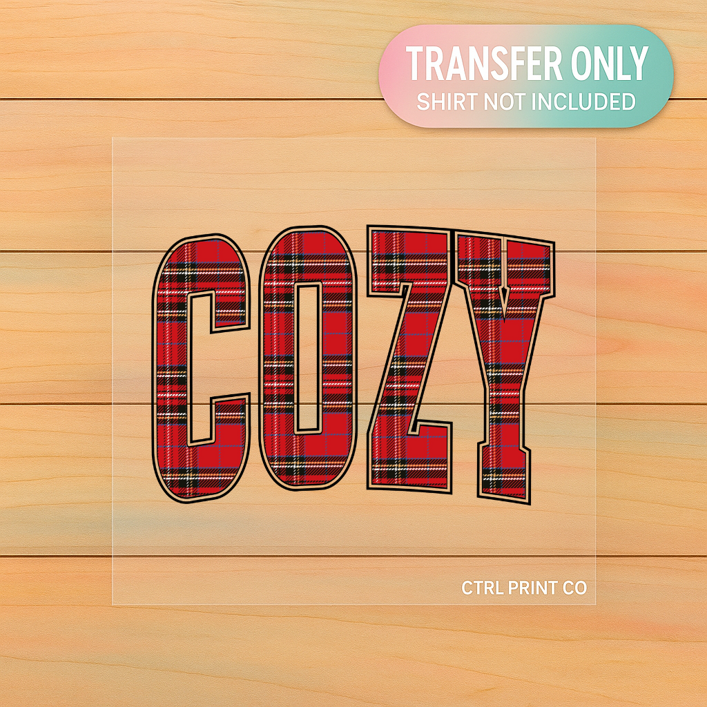 Cozy Plaid Text | Red Tartan DTF Transfer | Ready to Press