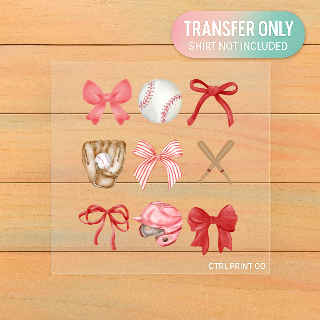 Baseball Bow Grid | Sports Mom DTF Transfer | Ready to Press
