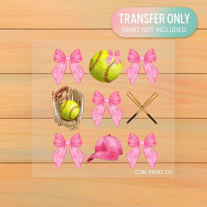 Pink Softball Bow Grid | Sports Mom DTF Transfer | Ready to Press