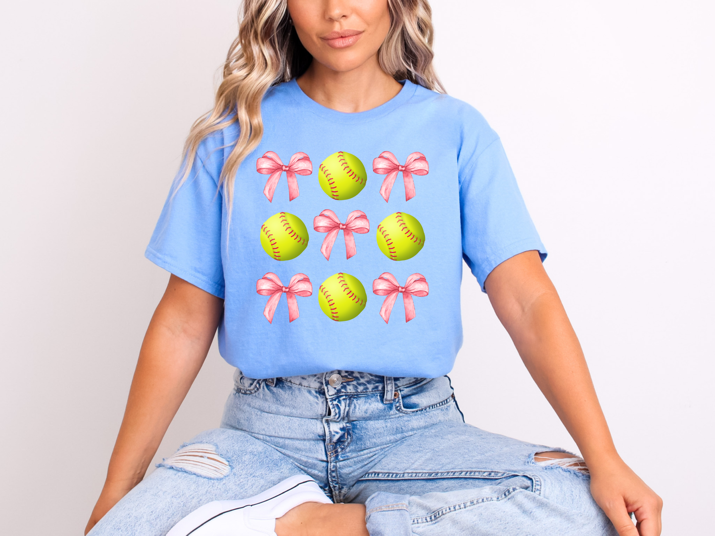 Pink Bow Softball Pattern | Sports DTF Transfer | Ready to Press