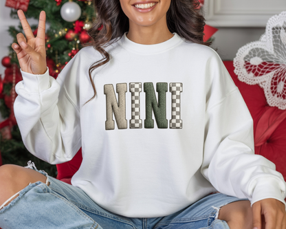 NINI Patchwork Text | Cozy Knit DTF Transfer | Ready to Press