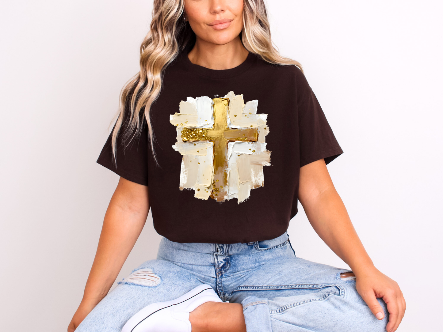 Gold Cross Brushstroke | Faith DTF Transfer | Ready to Press