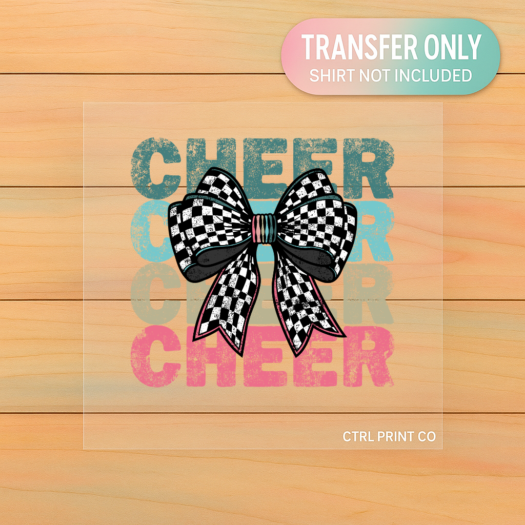 Cheer Cheer Cheer DTF Transfer | Retro Cheer Bow Design | Ready to Press