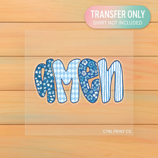 Blue Floral Amen | DTF Transfer | Ready to Press