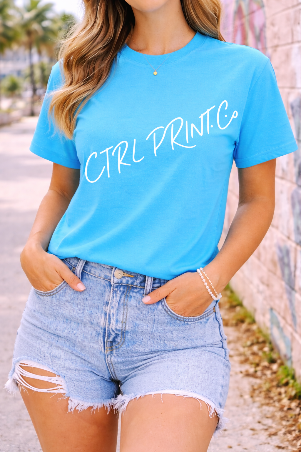 Neon Blue Base | Neon Blue Blank T-Shirt Mockup | Face Cropped | PNG | DTF Ready