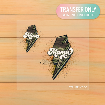Camo Lightning Mama & Mini Set | DTF Transfer | Ready to Press