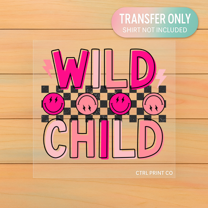 Neon Wild Child Smiley Checkered | Youth DTF Transfer | Ready to Press