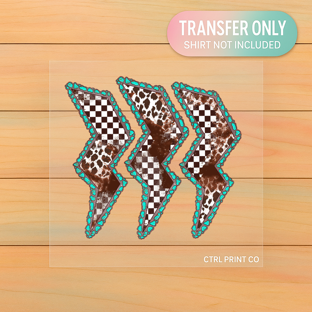 Western Cowhide Checkered Bolts | Adult DTF Transfer | Ready to Press