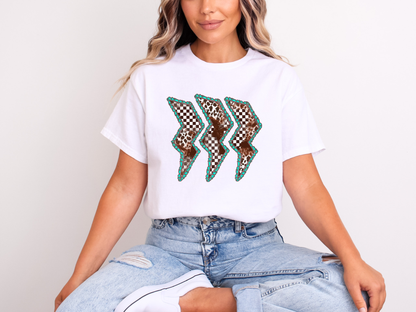 Western Cowhide Checkered Bolts | Adult DTF Transfer | Ready to Press