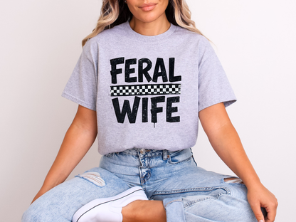 Feral Wife Checkered Graphic | Adult DTF Transfer | Ready to Press