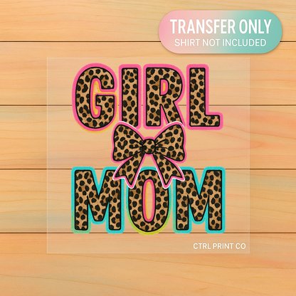 Leopard Bow Girl Mom | Adult DTF Transfer | Ready to Press