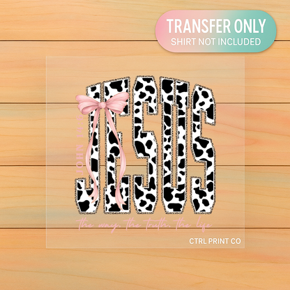 Cow Print Jesus Bow | Adult DTF Transfer | Ready to Press
