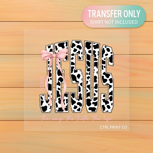 Cow Print Jesus Bow | Adult DTF Transfer | Ready to Press