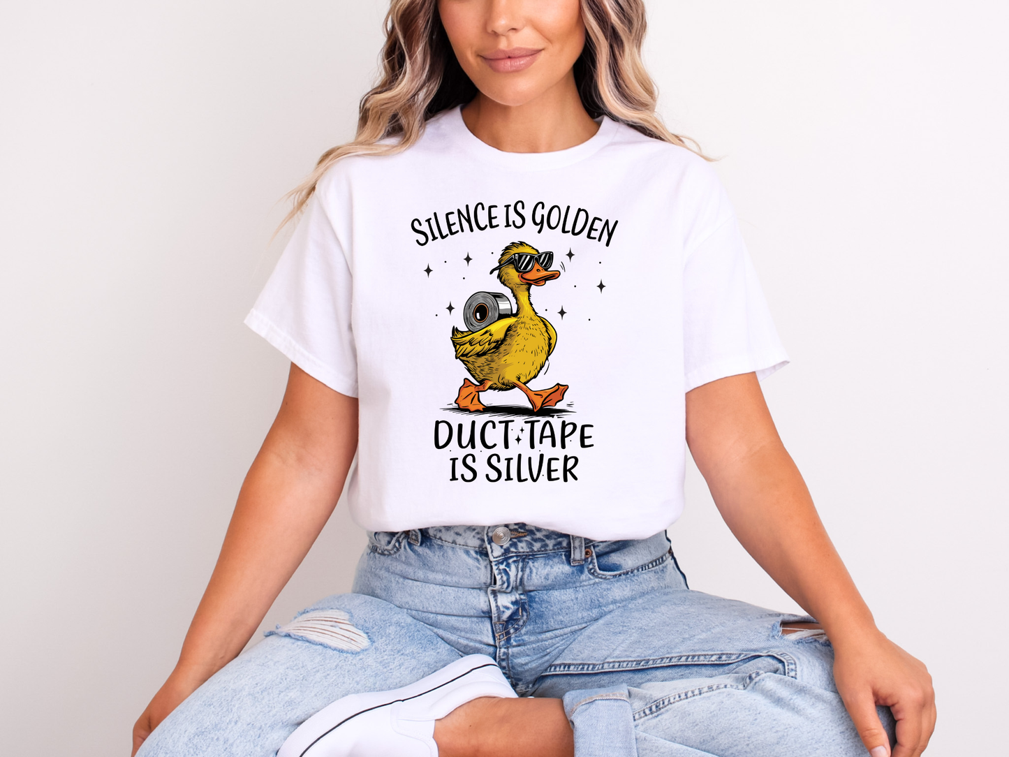 Silence Is Golden Duct Tape Duck | Adult DTF Transfer | Ready to Press