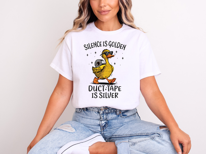 Silence Is Golden Duct Tape Duck | Adult DTF Transfer | Ready to Press