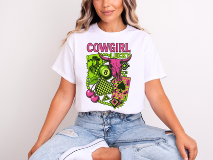 Cowgirl Lucky Neon Collage | Adult DTF Transfer | Ready to Press