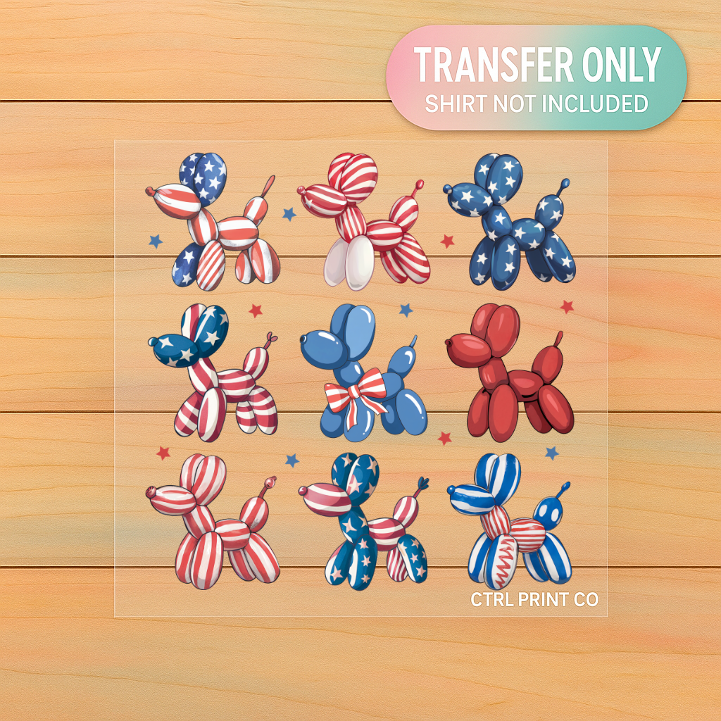 Patriotic Balloon Dog | Adult DTF Transfer | Ready to Press