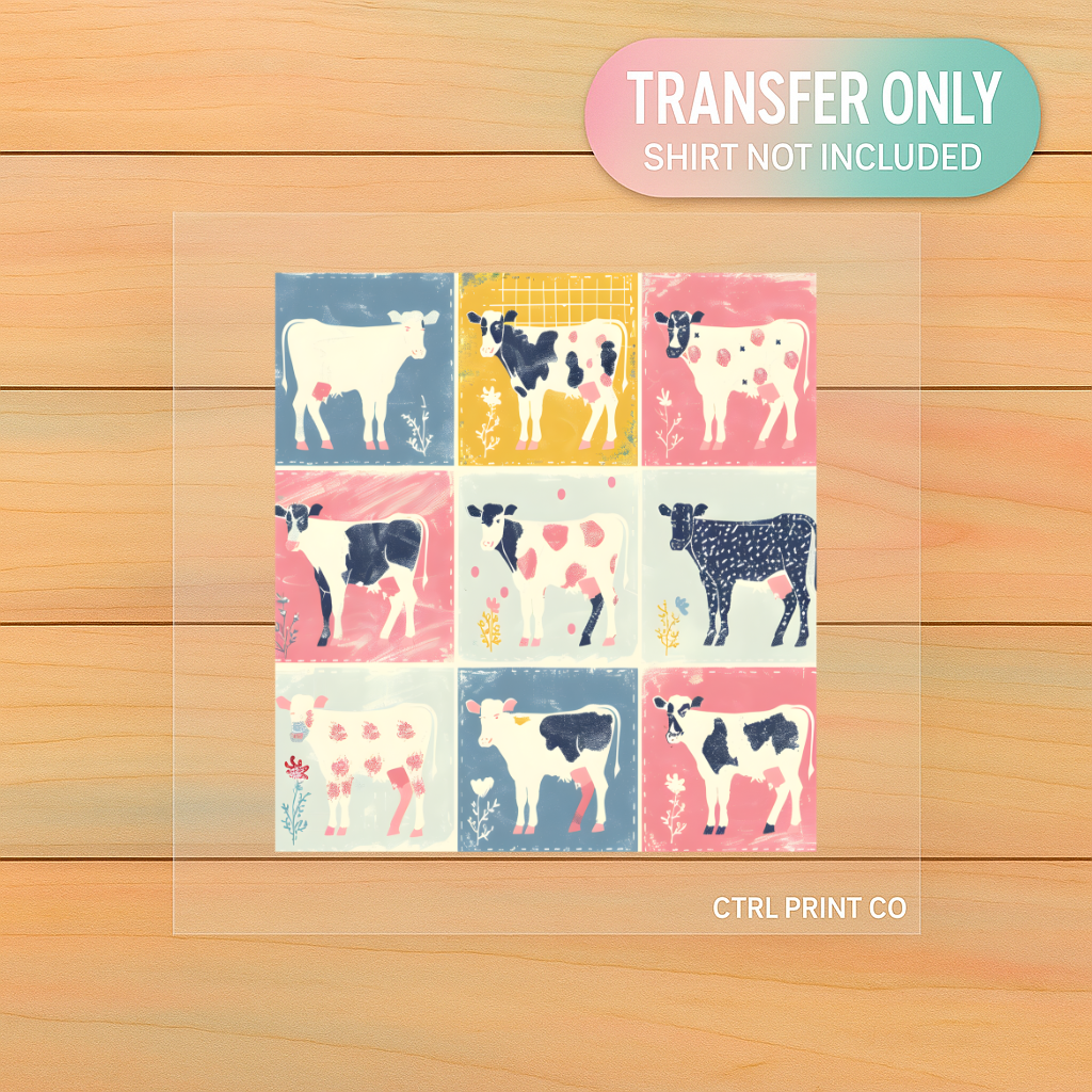 Farmhouse Cow Patchwork Squares | Adult DTF Transfer | Ready to Press