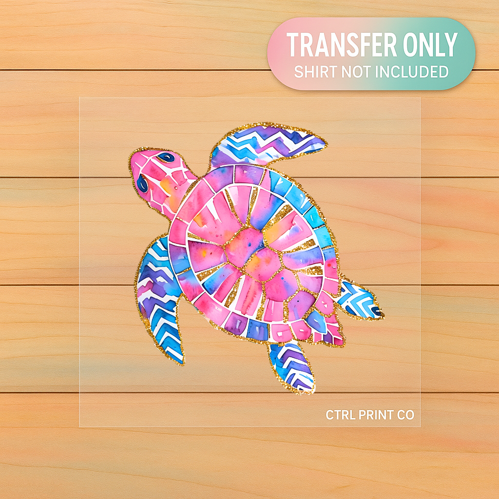 Color Splash Sea Turtle Mosaic | Adult DTF Transfer | Ready to Press