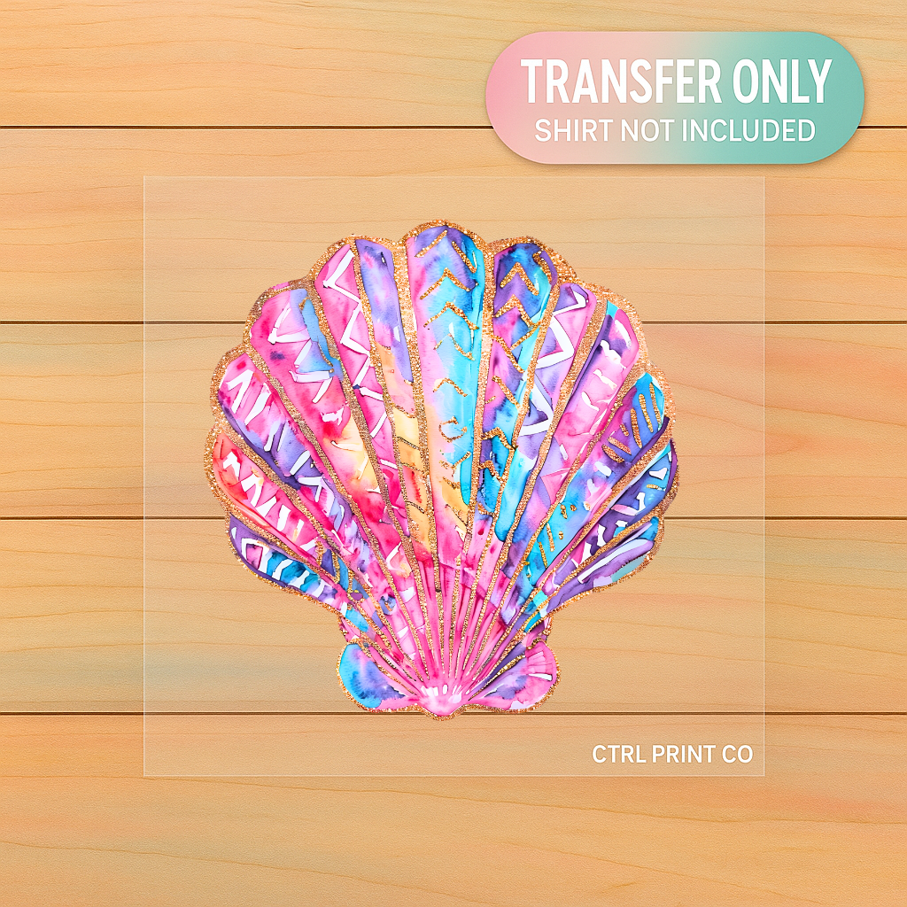 Watercolor Glitter Seashell | Adult DTF Transfer | Ready to Press