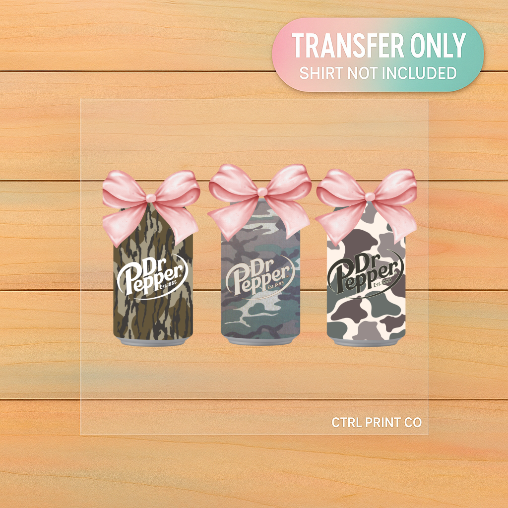 Camo Soda Bow Trio | Adult DTF Transfer | Ready to Press