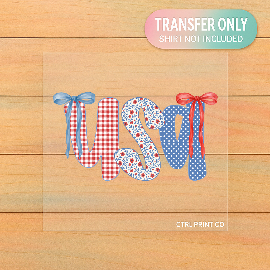 USA Coquette Bow Patchwork | Adult DTF Transfer | Ready to Press