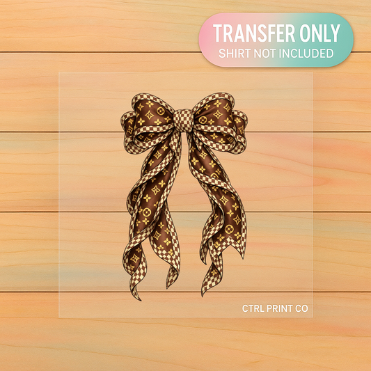 Designer Inspired Brown Bow | Adult DTF Transfer | Ready to Press