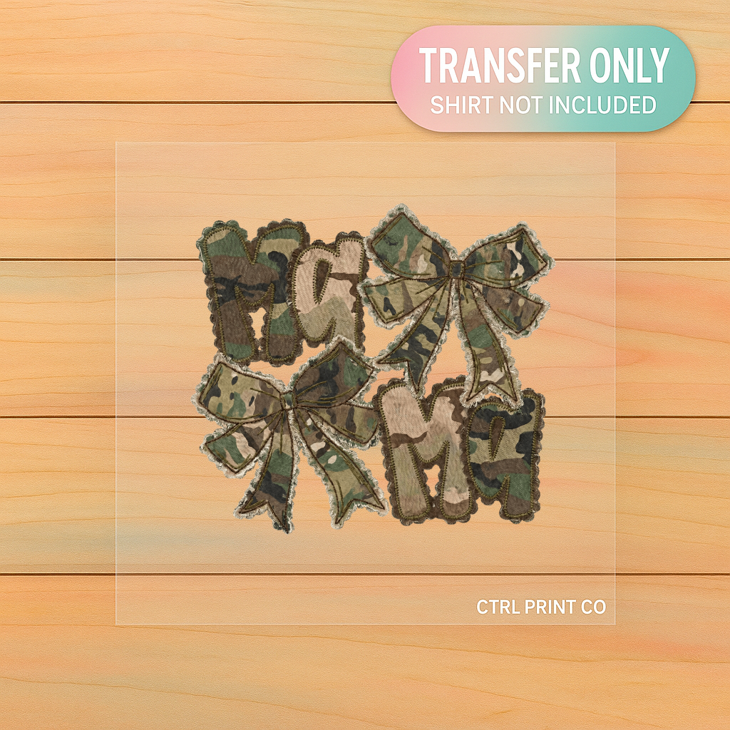 Camo Mama Bow Patchwork | Adult DTF Transfer | Ready to Press