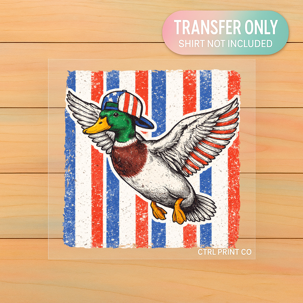 Patriotic Flying Mallard | Youth DTF Transfer | Ready to Press | 6.5–7.5 inch