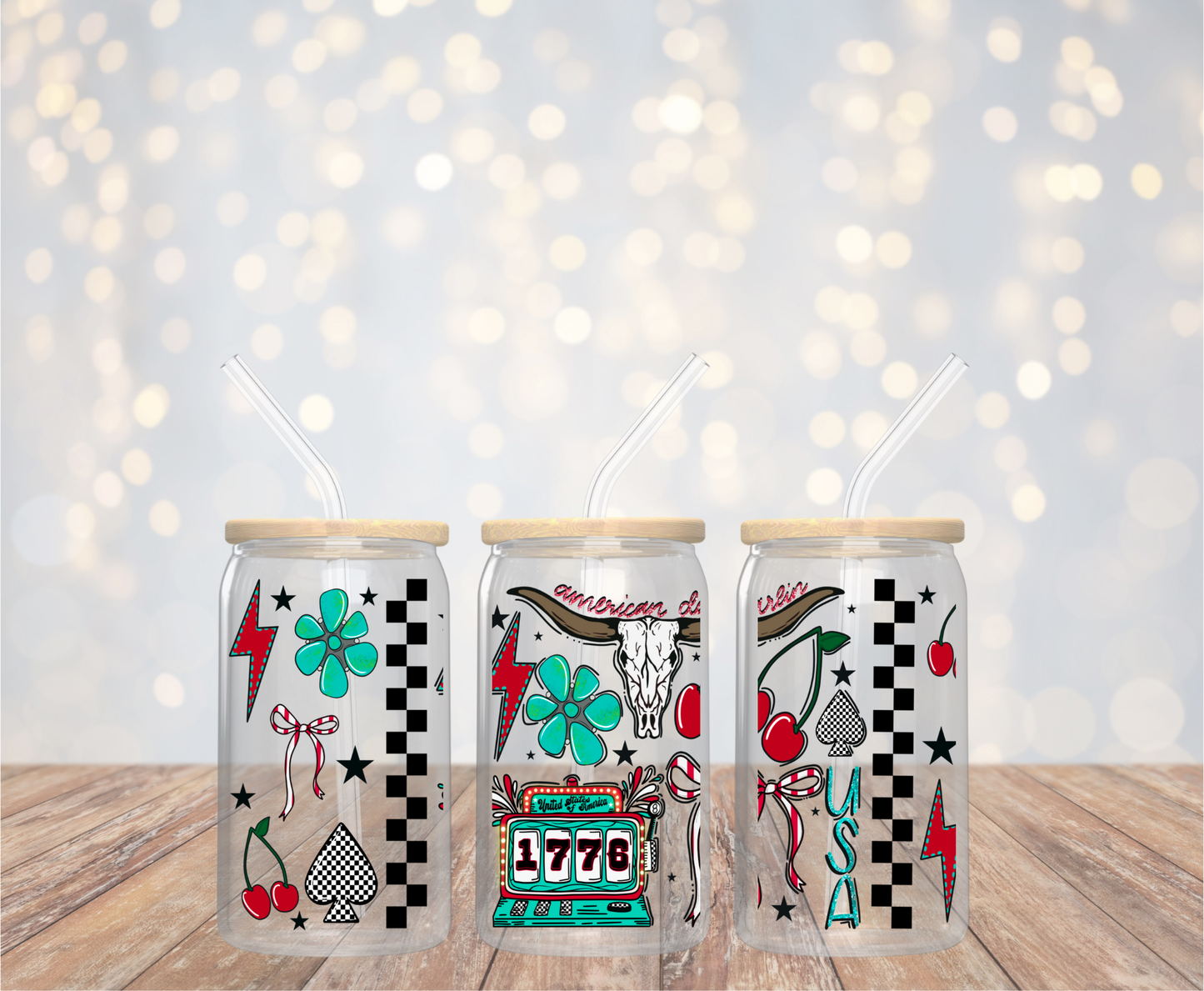 Stars, Spades & Sweet Luck | UV DTF Cup Wrap | 16 oz | Ready to Apply