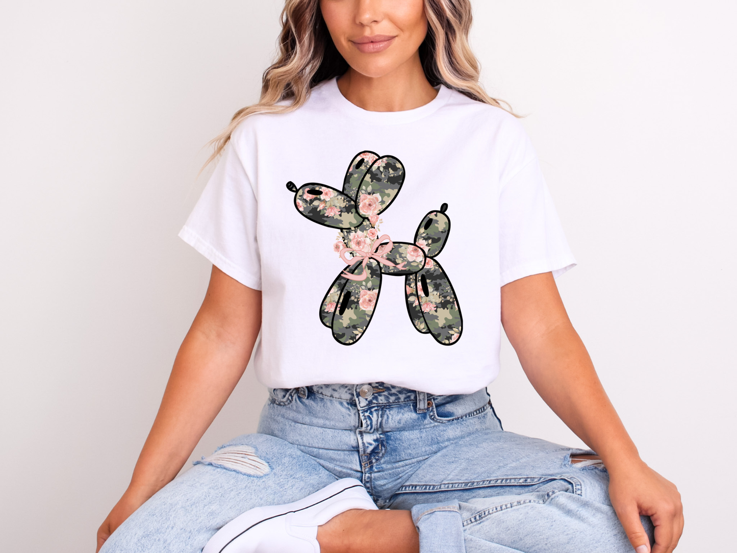 Floral Camo Balloon Dog | Adult DTF Transfer | Ready to Press