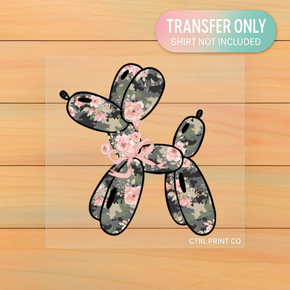 Floral Camo Balloon Dog | Adult DTF Transfer | Ready to Press