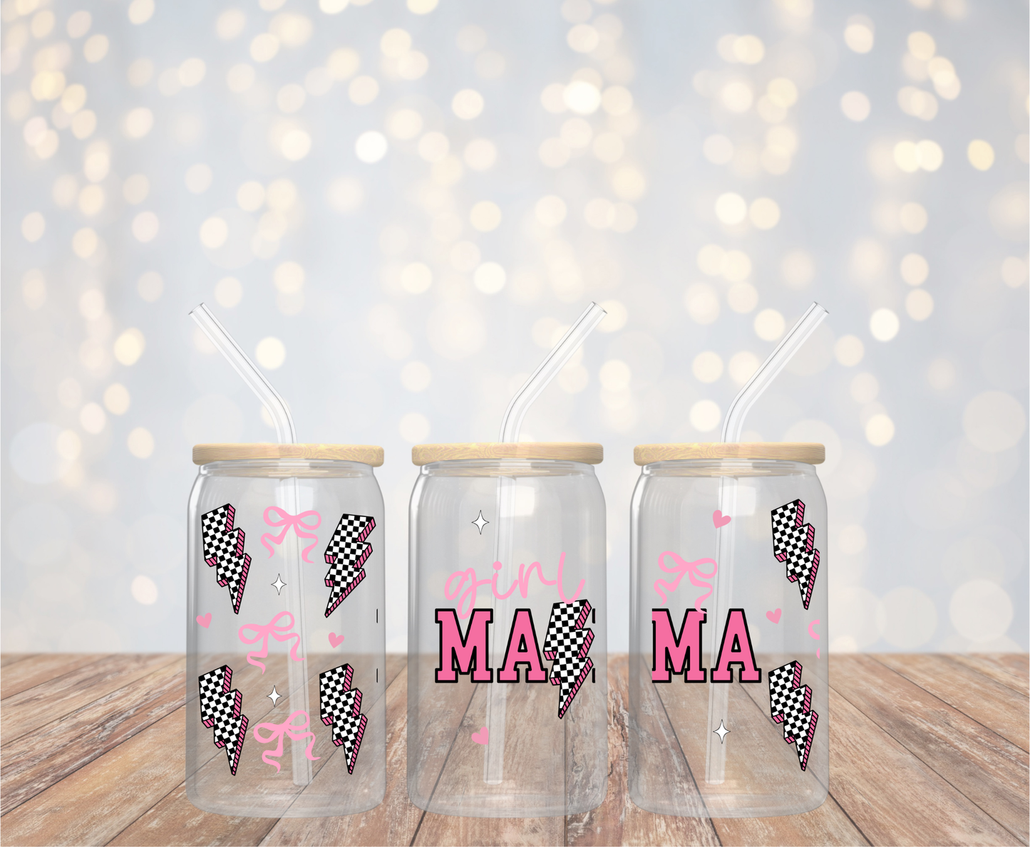 Girly Bow Mama | UV DTF Cup Wrap | 16 oz | Ready to Apply