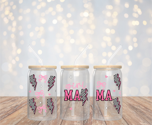 Girly Bow Mama | UV DTF Cup Wrap | 16 oz | Ready to Apply