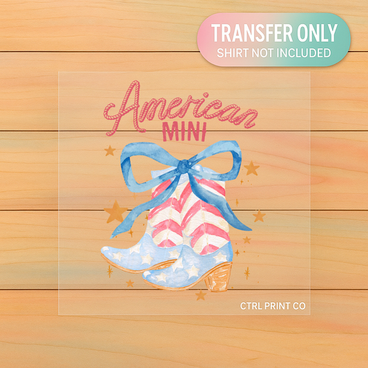American Mini Boots Bow | Youth DTF Transfer | Ready to Press | 6.5–7.5 inch