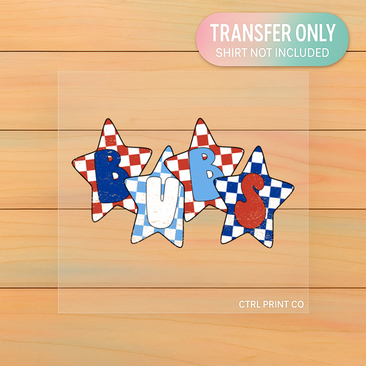 Bubs Patriotic Checkered Stars | Youth DTF Transfer | Ready to Press | 7.5 inch