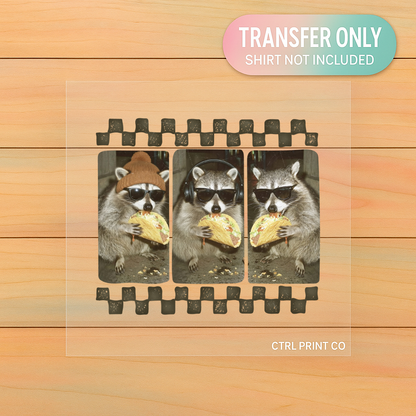 Taco Bandit Raccoon Trio | Adult DTF Transfer | Ready to Press