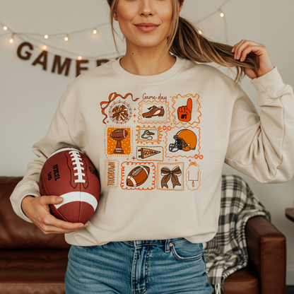 Football Game Day Doodle Collage | Orange & Brown DTF Transfer