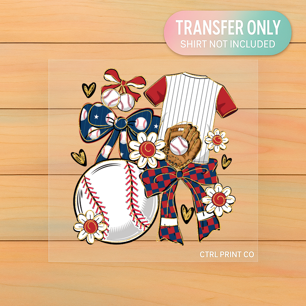 Baseball Bow Collage Graphic | Adult DTF Transfer | Ready to Press
