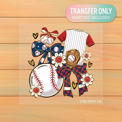 Baseball Bow Collage Graphic | Adult DTF Transfer | Ready to Press