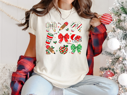 Christmas Teacher DTF Transfer | Festive Pencil & Bow | Holiday Classroom Print