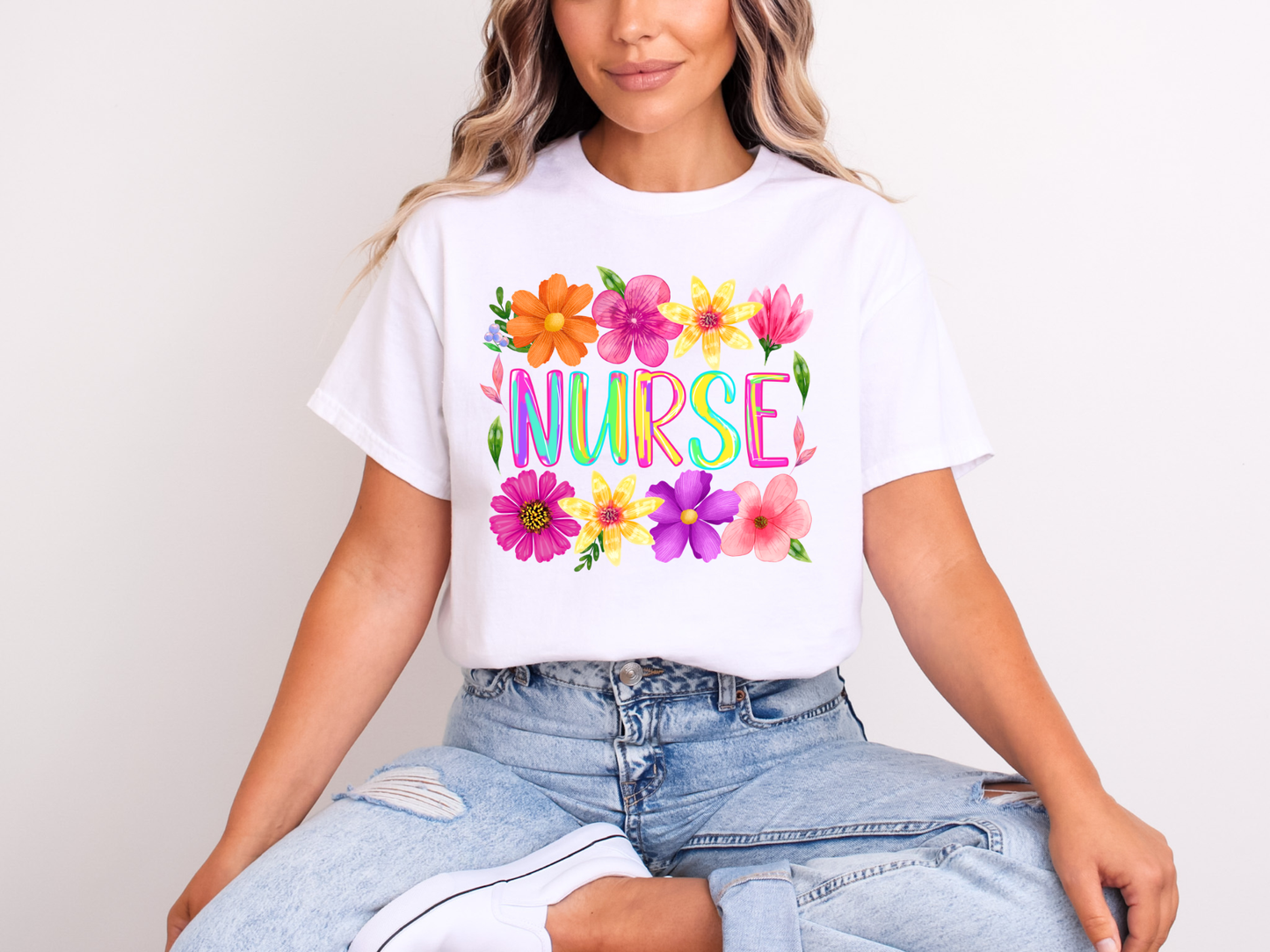 Colorful Floral Nurse | Adult DTF Transfer | Ready to Press