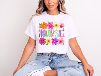 Colorful Floral Nurse | Adult DTF Transfer | Ready to Press