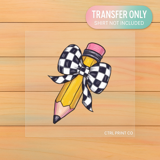 Checkered Bow Pencil | DTF Transfer | Ready to Press