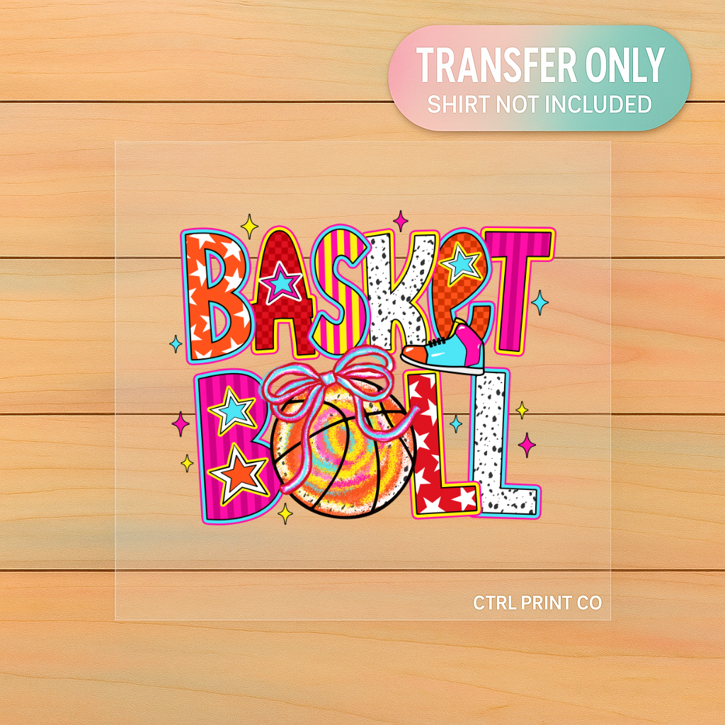 Coquette Basketball | Colorful Bow Basketball DTF Transfer