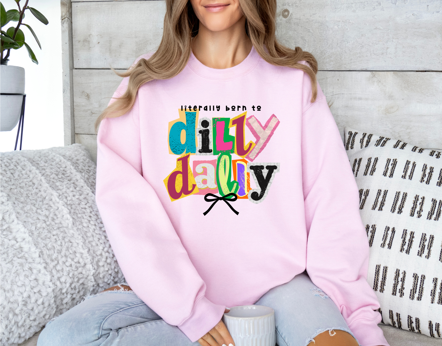 Born to Dilly Dally ✨ Retro Rainbow Letter Collage DTF Transfer | Trendy Color Pop Ready to Press